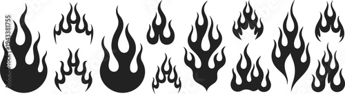 Collection of Black Flame Silhouettes on White Background Vector Art