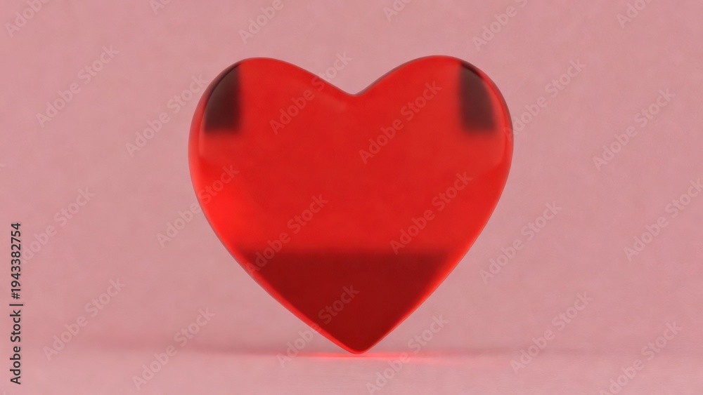 Fototapeta premium Translucent red heart rests on a soft pink surface