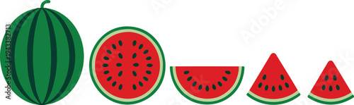 Watermelon slices and whole fruit icons representing summer and healthy food