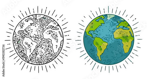 Earth from space showing contrasting black and white versus color jg ai illustration