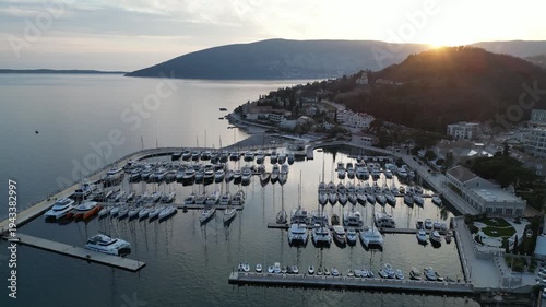 A mesmerizing flight over a marina in Montenegro