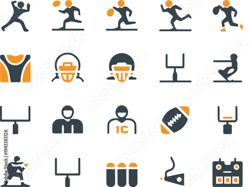 American Football Vector Icon Set - Minimalist Sports Equipment and Player Silhouettes