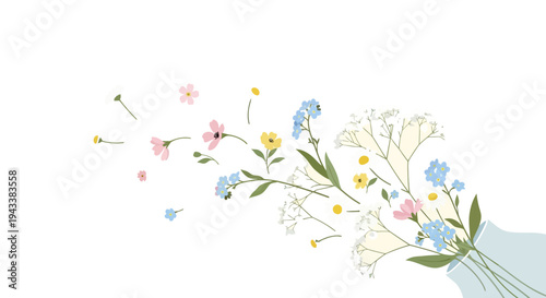 Soft Pastel Wildflower Bouquet in Vase Illustration

