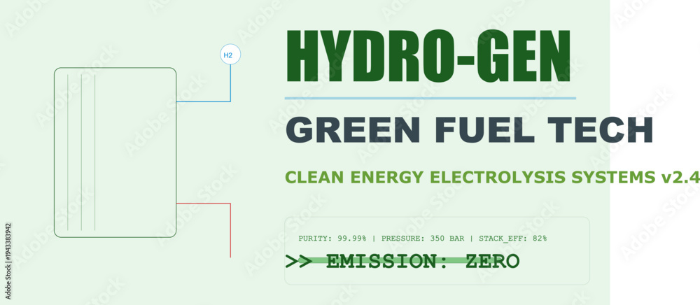 Obraz premium Green hydrogen fuel technology diagram showcasing clean energy electrolysis system for zero emission future.