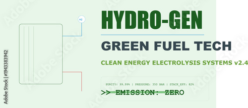 Green hydrogen fuel technology diagram showcasing clean energy electrolysis system for zero emission future.