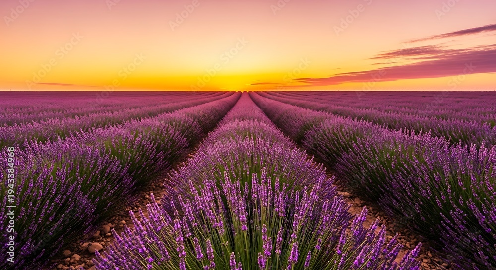Fototapeta premium Lavender field at sunset landscape view.