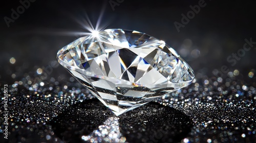 A Perfectly Cut Brilliant Diamond Exhibiting Intense Sparkle and Sharp Facets Against a Dark Textured Background