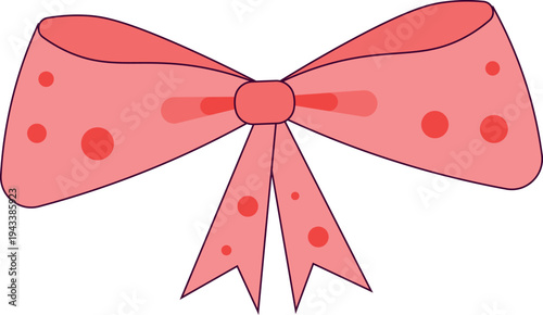 A pink bow with red polka dots on a white background isolated on white background, illustration