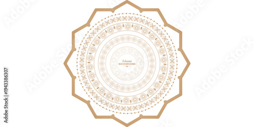 Luxury Islamic Geometric Mandala Background with Gold Ornamental Circle Frame for Ramadan Invitation Greeting Banner Template