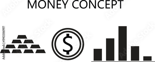 Set Flat Business Icons, money signs - stock vector