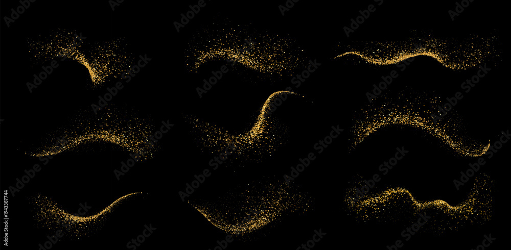 Obraz premium Vector Abstract Shiny Gold Glitter Swirl design element. For New Year, Merry Christmas, Birthday and Wedding greeting card and invitation. Luxury Background design