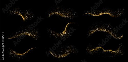 Vector Abstract Shiny Gold Glitter Swirl design element. For New Year, Merry Christmas, Birthday and Wedding greeting card and invitation. Luxury Background design