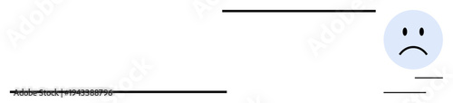 Sadness concept. ation of sadness through a minimalistic face with a frown inside a blue circle. Sadness using abstract lines and negative space. For mental health, emotions, psychology, design