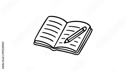 Hand Drawn Sketch of Open Notebook and Pencil