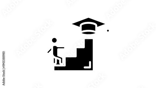 Education Growth Concept Icon with Student and Graduation Cap