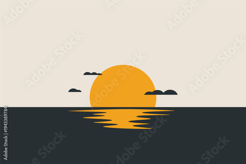 Orange sun over water creating golden reflection on calm surface.