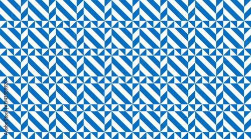Seamless blue and white geometric pattern featuring a rhythmic grid of diagonal stripes and triangles. This modern, tileable vector design is ideal for textile prints, web backgrounds, and branding.