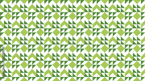 Seamless geometric pattern featuring green and white triangles in a rhythmic, modern arrangement. This tileable vector design is perfect for eco-friendly branding, textiles, and website backgrounds.