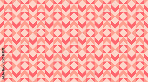 Seamless geometric pattern featuring pink and red triangles and diamonds in a rhythmic chevron arrangement. This modern, tileable vector design is ideal for Valentine's Day themes, textiles.