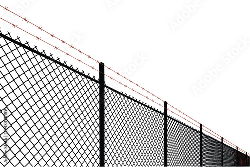 Chain link fence with barbed wire symbolizing security and restriction.