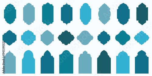 Collection of oriental style islamic vector shapes of a window or door arch mosque gate islamic arabesque pattern arab frame set on transparent background ramadan kareem silhouette icon.