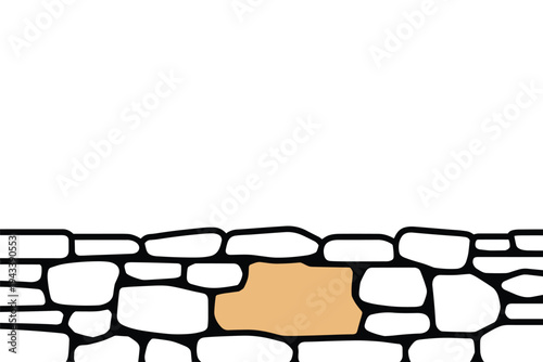 Cartoon old stone wall border with missing mortar section.