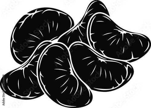 Silhouette mandarin orange segments clustered together in a graphic vector illustration