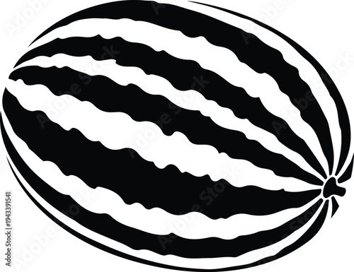 Silhouette of a whole striped watermelon fruit isolated vector illustration