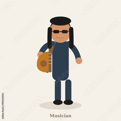 Minimalist Flat Design Vector Illustration of a Musician Character with an Oud