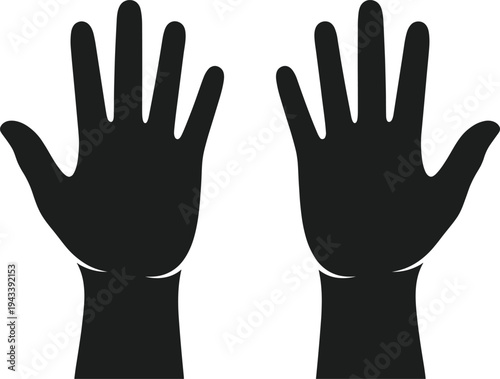 Two human hand silhouettes showing open palms and fingers for communication help support body language healthcare and manual work concepts in vector style