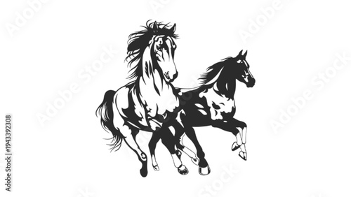 Two Horses Running Together Illustration