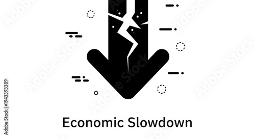 Economic Slowdown Concept with Cracked Downward Arrow Vector Illustration