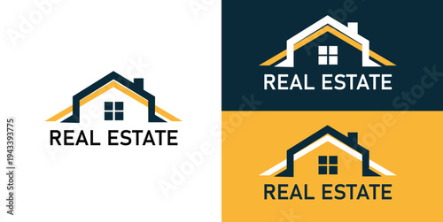 Modern Real Estate Roofline Logo Set Featuring Minimal House Silhouette Branding for Property Development Companies and Housing Agencies