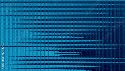 Abstract digital vector graphic illustration featuring complex interwoven horizontal and vertical blue lines creating a textured glitch effect background design element
