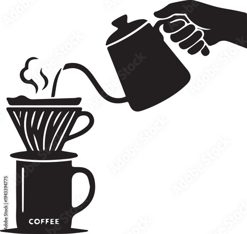 Specialty Coffee Barista Silhouettes and Pour Over Brewing Vector