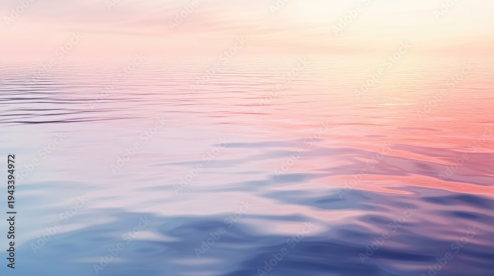 Fototapeta premium Tranquil water surface reflecting soft pastel sky at dawn or sunset evoking serene natural beauty
