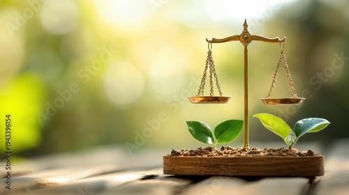 Environmental Law Scales of Justice with Growing Plants Representing Eco-Friendly Policies and Growth