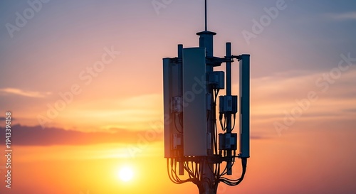 5G Cell Tower Antennas at Sunset for Telecommunication & Network