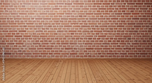 Red Brick Wall Background with Wooden Floor Perfect for Interior Photography