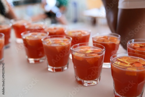 Картината върху платно Travel romania transilvania targu mures refreshing orange punch drinks serving a