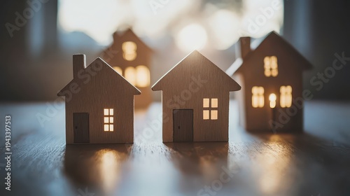 Miniature houses representing real estate investment and property deals with business charts and professional negotiation concepts