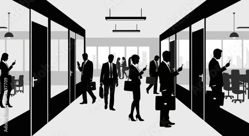 Silhouette of business people in office.