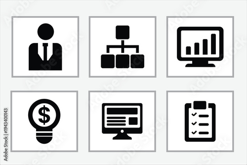 Business management icons collection in two different style