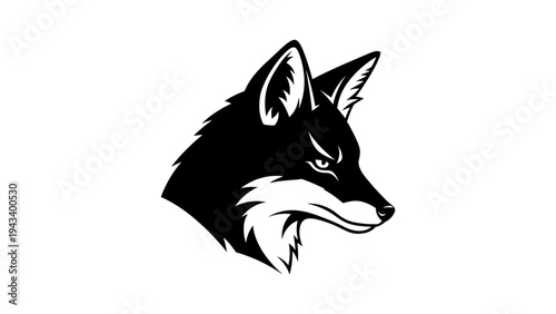 Bold black and white wolf head silhouette with intense expression