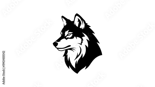 Monochrome wolf head silhouette with fierce expression and detailed fur