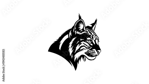Detailed lynx head silhouette with wild expressions on white background