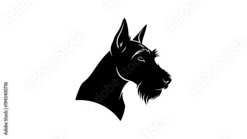 Silhouette of a schnauzer dog in profile view with black and white design