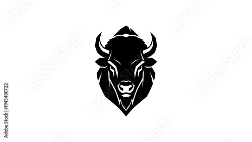 Bold tribal bison emblem in black and white design