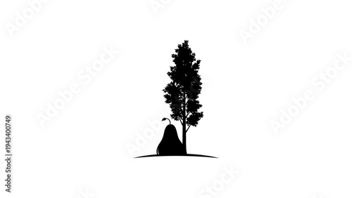 Silhouette of relaxed girl sitting under tree on white background