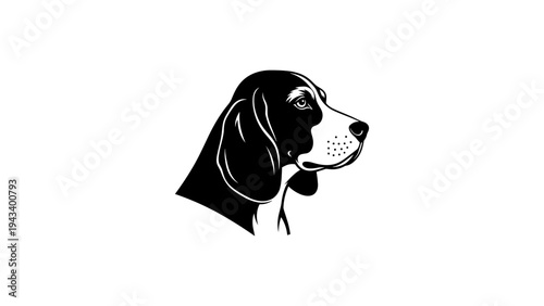 Detailed black and white dog head silhouette of basset hound